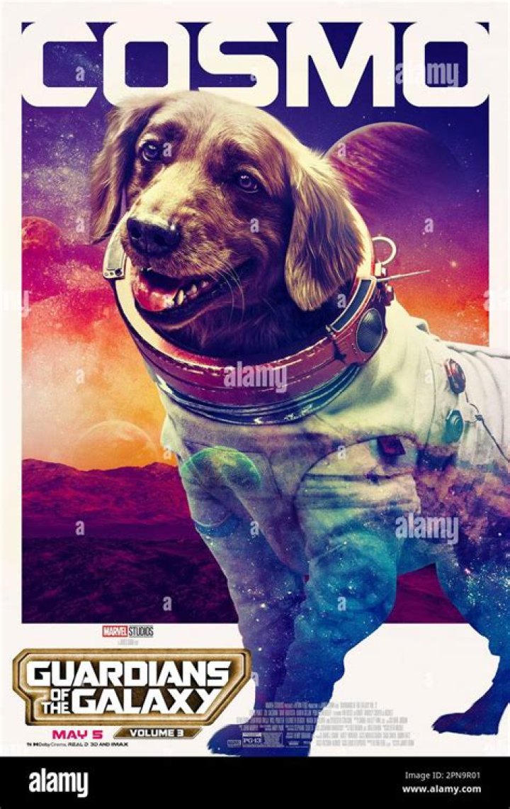 Cosmo the Spacedog and Maria Bakalova from Guardians of the Galaxy Vol 3