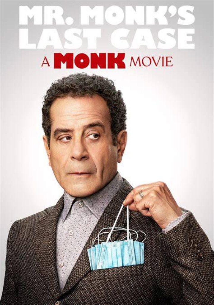 MR. MONK’S LAST CASE: A MONK MOVIE — Pictured: (l-r) Traylor Howard as Natalie Teeger, Tony Shalhoub as Adrian Monk, Jason Gray-Stanford as Randy Disher, Ted Levine as Leland Stottlemeyer — (Photo by: Steve Wilkie/PEACOCK) MR. MONK’S LAST CASE: A MONK MOVIE — Pictured: (l-r) Traylor Howard as Natalie Teeger, Tony Shalhoub as Adrian Monk, Jason Gray-Stanford as Randy Disher, Ted Levine as Leland Stottlemeyer — (Photo by: Steve Wilkie/PEACOCK)